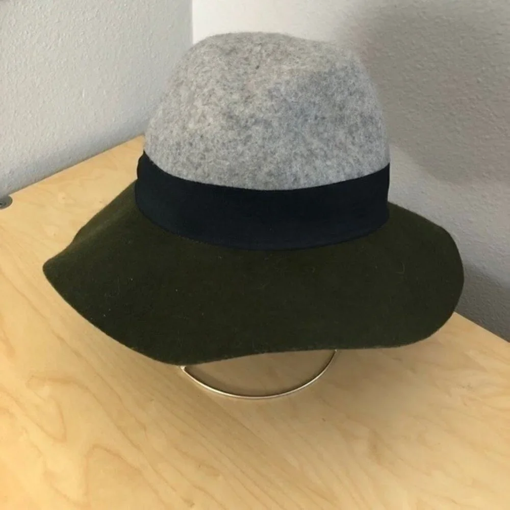 Boho Wool Ribbon Tie Floppy Brim Bucket Hat Women's One Size Gray Green